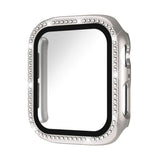 xDfind Single Row Diamond Tempered Glass Film Integrated PC Watch Case, For Apple Watch Series 9 / 8 / 7 45mm, For Apple Watch Series 9 / 8 / 7 41mm, For Apple Watch Series 3 / 2 / 1 38mm, For Apple Watch Series 3 / 2 / 1 42mm