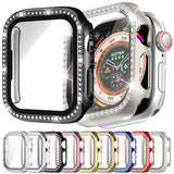 xDfind Single Row Diamond Tempered Glass Film Integrated PC Watch Case, For Apple Watch Series 9 / 8 / 7 45mm, For Apple Watch Series 9 / 8 / 7 41mm, For Apple Watch Series 3 / 2 / 1 38mm, For Apple Watch Series 3 / 2 / 1 42mm