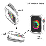 xDfind Single Row Diamond Tempered Glass Film Integrated PC Watch Case, For Apple Watch Series 9 / 8 / 7 45mm, For Apple Watch Series 9 / 8 / 7 41mm, For Apple Watch Series 3 / 2 / 1 38mm, For Apple Watch Series 3 / 2 / 1 42mm