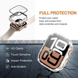 xDfind Single Row Diamond Tempered Glass Film Integrated PC Watch Case, For Apple Watch Series 9 / 8 / 7 45mm, For Apple Watch Series 9 / 8 / 7 41mm, For Apple Watch Series 3 / 2 / 1 38mm, For Apple Watch Series 3 / 2 / 1 42mm