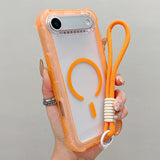 Transparent Matte TPU Hybrid PC 3-in-1 MagSafe Phone Case with Wrist Strap, For iPhone 17 Pro Max, For iPhone 17 Pro, For iPhone 17, For iPhone Air, For iPhone 16 Pro Max, For iPhone 16 Pro, For iPhone 16 Plus, For iPhone 16