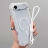 Transparent Matte TPU Hybrid PC 3-in-1 MagSafe Phone Case with Wrist Strap, For iPhone 17 Pro Max, For iPhone 17 Pro, For iPhone 17, For iPhone Air, For iPhone 16 Pro Max, For iPhone 16 Pro, For iPhone 16 Plus, For iPhone 16