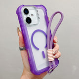 Transparent Matte TPU Hybrid PC 3-in-1 MagSafe Phone Case with Wrist Strap, For iPhone 17 Pro Max, For iPhone 17 Pro, For iPhone 17, For iPhone Air, For iPhone 16 Pro Max, For iPhone 16 Pro, For iPhone 16 Plus, For iPhone 16