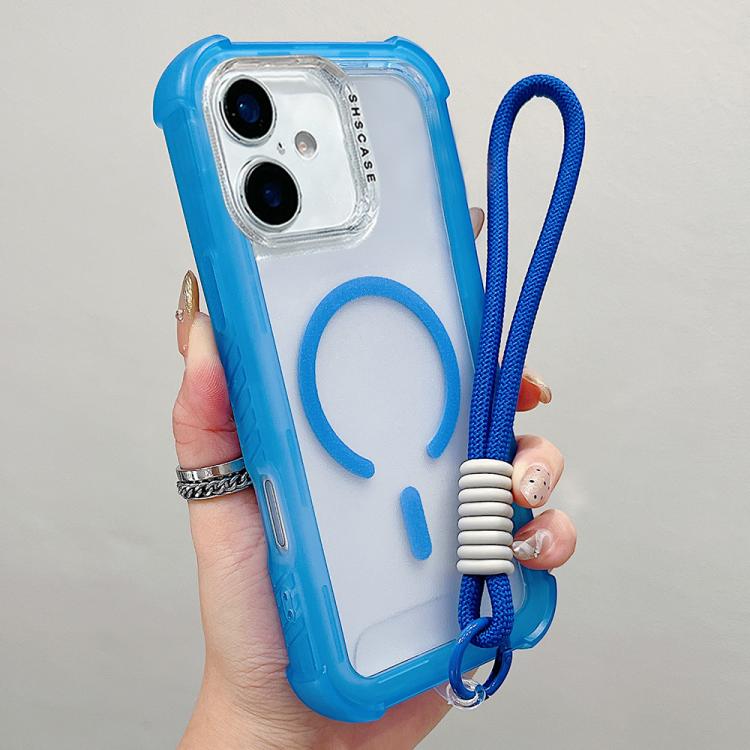 Transparent Matte TPU Hybrid PC 3-in-1 MagSafe Phone Case with Wrist Strap, For iPhone 17 Pro Max, For iPhone 17 Pro, For iPhone 17, For iPhone Air, For iPhone 16 Pro Max, For iPhone 16 Pro, For iPhone 16 Plus, For iPhone 16