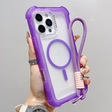 Transparent Matte TPU Hybrid PC 3-in-1 MagSafe Phone Case with Wrist Strap, For iPhone 17 Pro Max, For iPhone 17 Pro, For iPhone 17, For iPhone Air, For iPhone 16 Pro Max, For iPhone 16 Pro, For iPhone 16 Plus, For iPhone 16