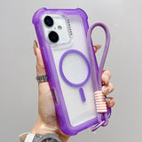 Transparent Matte TPU Hybrid PC 3-in-1 MagSafe Phone Case with Wrist Strap, For iPhone 17 Pro Max, For iPhone 17 Pro, For iPhone 17, For iPhone Air, For iPhone 16 Pro Max, For iPhone 16 Pro, For iPhone 16 Plus, For iPhone 16