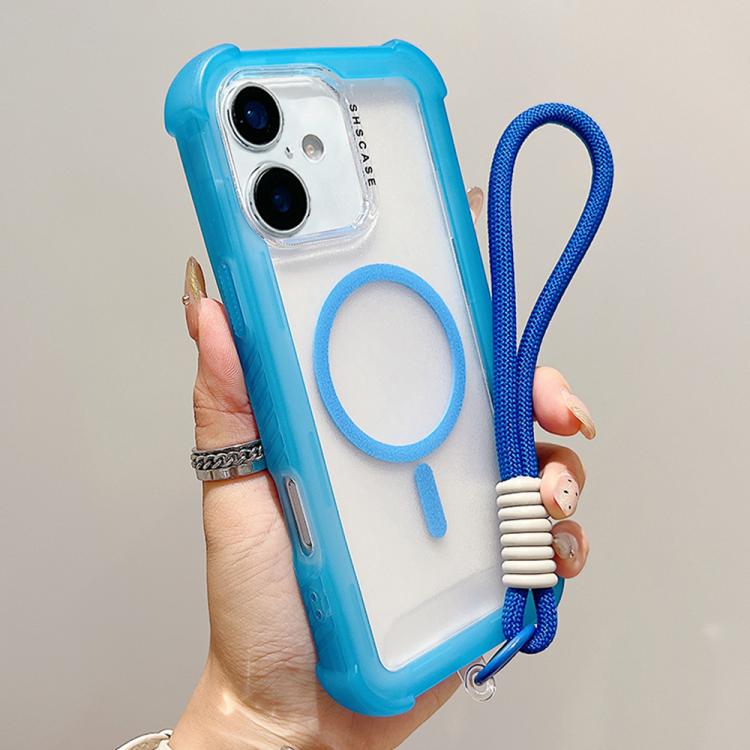 Transparent Matte TPU Hybrid PC 3-in-1 MagSafe Phone Case with Wrist Strap, For iPhone 17 Pro Max, For iPhone 17 Pro, For iPhone 17, For iPhone Air, For iPhone 16 Pro Max, For iPhone 16 Pro, For iPhone 16 Plus, For iPhone 16