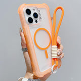 Transparent Matte TPU Hybrid PC 3-in-1 MagSafe Phone Case with Wrist Strap, For iPhone 15 Pro Max, For iPhone 15 Pro, For iPhone 15 Plus, For iPhone 15, For iPhone 14 Plus, For iPhone 14, For iPhone 14 Pro, For iPhone 14 Pro Max