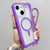Transparent Matte TPU Hybrid PC 3-in-1 MagSafe Phone Case with Wrist Strap, For iPhone 15 Pro Max, For iPhone 15 Pro, For iPhone 15 Plus, For iPhone 15, For iPhone 14 Plus, For iPhone 14, For iPhone 14 Pro, For iPhone 14 Pro Max