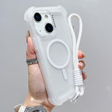 Transparent Matte TPU Hybrid PC 3-in-1 MagSafe Phone Case with Wrist Strap, For iPhone 15 Pro Max, For iPhone 15 Pro, For iPhone 15 Plus, For iPhone 15, For iPhone 14 Plus, For iPhone 14, For iPhone 14 Pro, For iPhone 14 Pro Max