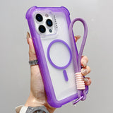 Transparent Matte TPU Hybrid PC 3-in-1 MagSafe Phone Case with Wrist Strap, For iPhone 13 Pro Max, For iPhone 13 Pro, For iPhone 13, For iPhone 12 Pro Max