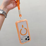 Transparent Matte TPU Hybrid PC 3-in-1 MagSafe Phone Case with Wrist Strap, For iPhone 15 Pro Max, For iPhone 15 Pro, For iPhone 15 Plus, For iPhone 15, For iPhone 14 Plus, For iPhone 14, For iPhone 14 Pro, For iPhone 14 Pro Max