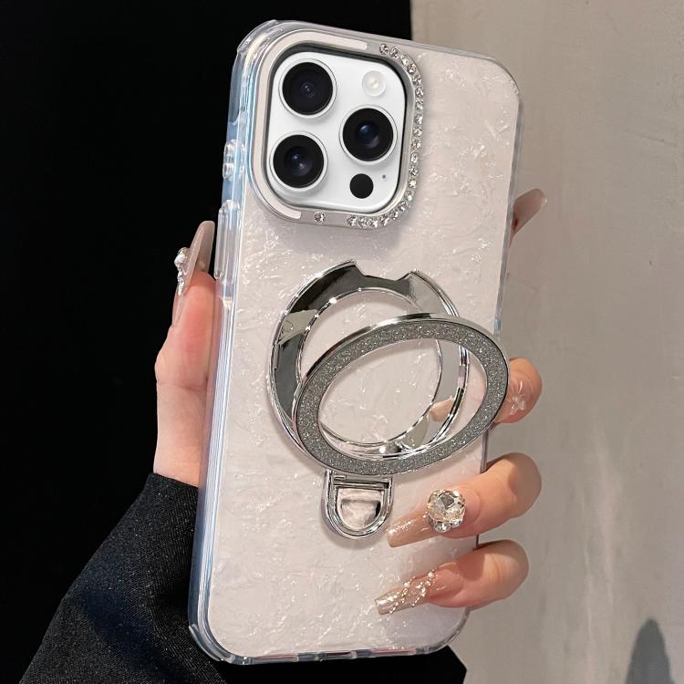 Gilded Colorful Shell Patterned TPU+IMD Phone Case with Glitter Magnetic Holder, For iPhone 13 Pro
