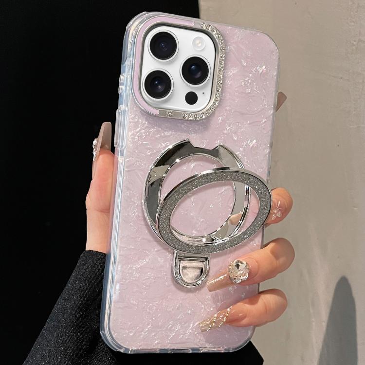 Gilded Colorful Shell Patterned TPU+IMD Phone Case with Glitter Magnetic Holder, For iPhone 13 Pro