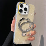 Gilded Colorful Shell Patterned TPU+IMD Phone Case with Glitter Magnetic Holder, For iPhone 13 Pro
