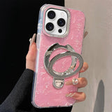 Gilded Colorful Shell Patterned TPU+IMD Phone Case with Glitter Magnetic Holder, For iPhone 13 Pro