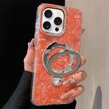 Gilded Colorful Shell Patterned TPU+IMD Phone Case with Glitter Magnetic Holder, For iPhone 13 Pro