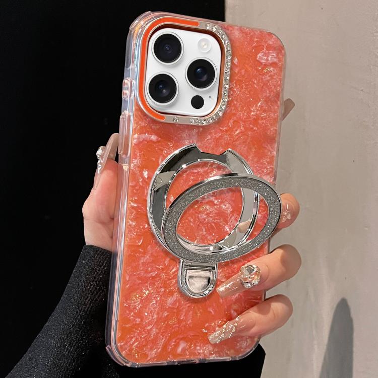 Gilded Colorful Shell Patterned TPU+IMD Phone Case with Glitter Magnetic Holder, For iPhone 13 Pro