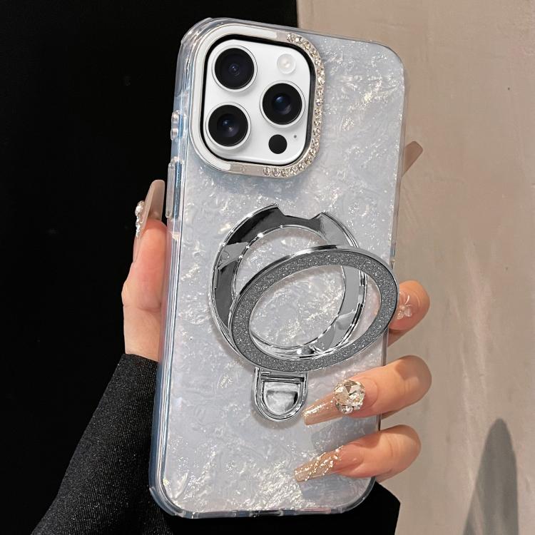Gilded Colorful Shell Patterned TPU+IMD Phone Case with Glitter Magnetic Holder, For iPhone 13 Pro