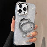 Gilded Colorful Shell Patterned TPU+IMD Phone Case with Glitter Magnetic Holder, For iPhone 13 Pro