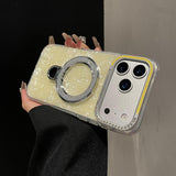Gilded Colorful Shell Patterned TPU+IMD Phone Case with Glitter Magnetic Holder, For iPhone 13 Pro