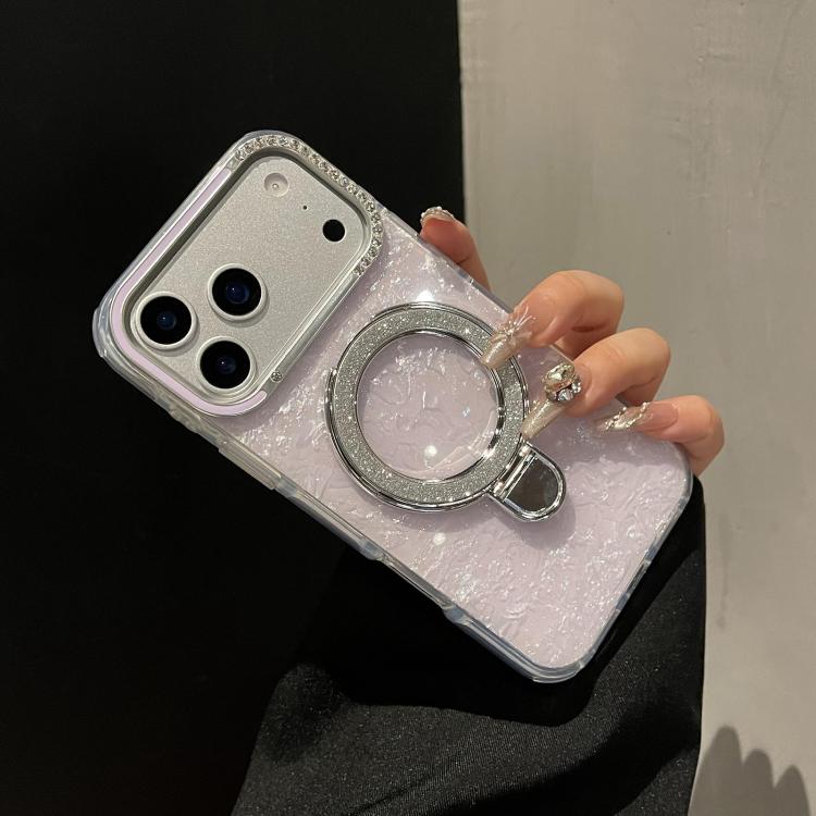 Gilded Colorful Shell Patterned TPU+IMD Phone Case with Glitter Magnetic Holder, For iPhone 13 Pro