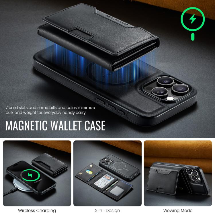 MAGKING K4 Series MagSafe RFID Tri-fold Card Bag Detachable Phone Case, For iPhone 15 Pro Max, For iPhone 15 Pro, For iPhone 15 Plus, For iPhone 15, For iPhone 14 Plus, For iPhone 14, For iPhone 14 Pro, For iPhone 14 Pro Max