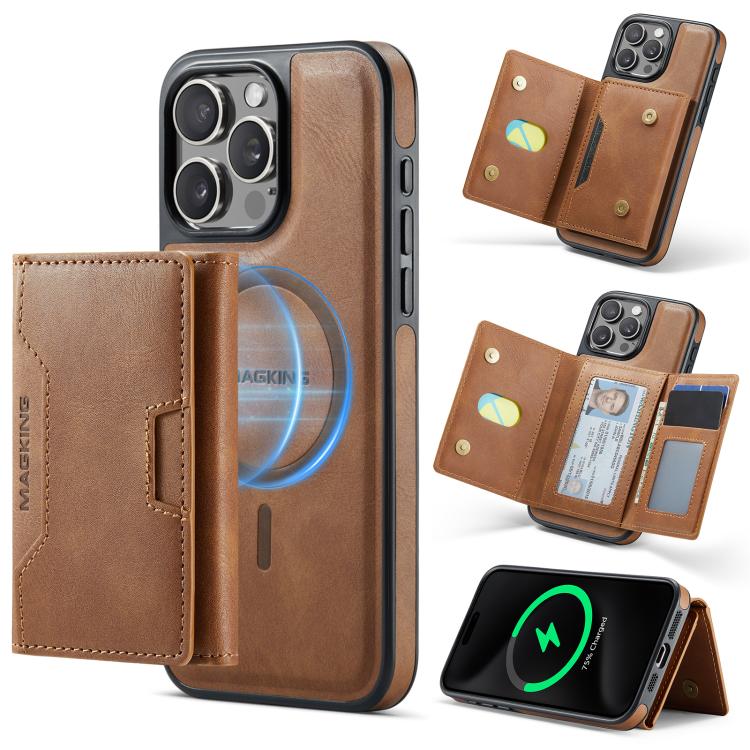 MAGKING K4 Series MagSafe RFID Tri-fold Card Bag Detachable Phone Case, For iPhone 15 Pro Max, For iPhone 15 Pro, For iPhone 15 Plus, For iPhone 15, For iPhone 14 Plus, For iPhone 14, For iPhone 14 Pro, For iPhone 14 Pro Max