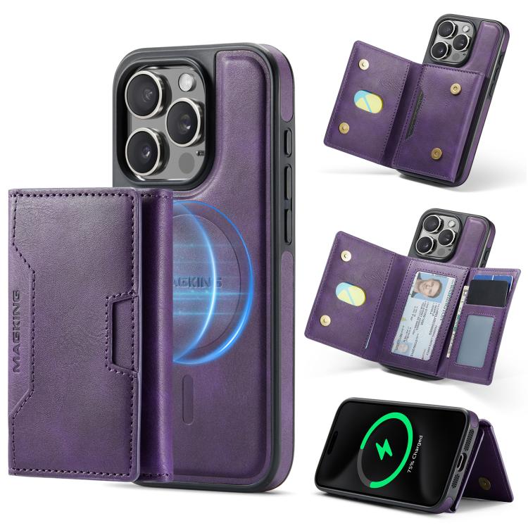 MAGKING K4 Series MagSafe RFID Tri-fold Card Bag Detachable Phone Case, For iPhone 15 Pro Max, For iPhone 15 Pro, For iPhone 15 Plus, For iPhone 15, For iPhone 14 Plus, For iPhone 14, For iPhone 14 Pro, For iPhone 14 Pro Max