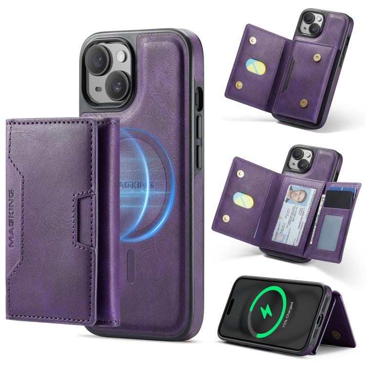 MAGKING K4 Series MagSafe RFID Tri-fold Card Bag Detachable Phone Case, For iPhone 15 Pro Max, For iPhone 15 Pro, For iPhone 15 Plus, For iPhone 15, For iPhone 14 Plus, For iPhone 14, For iPhone 14 Pro, For iPhone 14 Pro Max