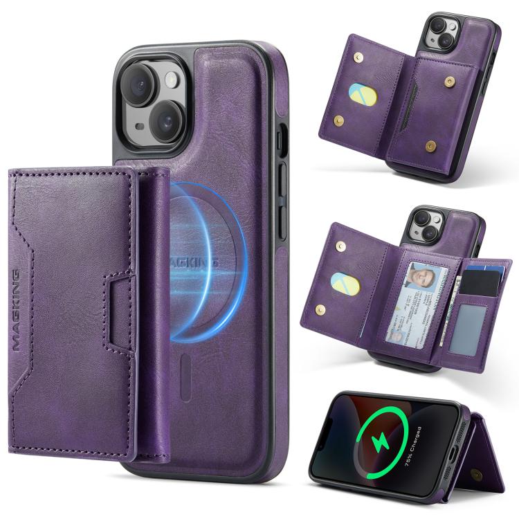 MAGKING K4 Series MagSafe RFID Tri-fold Card Bag Detachable Phone Case, For iPhone 15 Pro Max, For iPhone 15 Pro, For iPhone 15 Plus, For iPhone 15, For iPhone 14 Plus, For iPhone 14, For iPhone 14 Pro, For iPhone 14 Pro Max