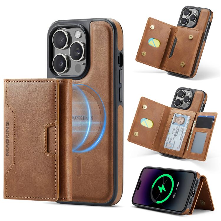 MAGKING K4 Series MagSafe RFID Tri-fold Card Bag Detachable Phone Case, For iPhone 15 Pro Max, For iPhone 15 Pro, For iPhone 15 Plus, For iPhone 15, For iPhone 14 Plus, For iPhone 14, For iPhone 14 Pro, For iPhone 14 Pro Max