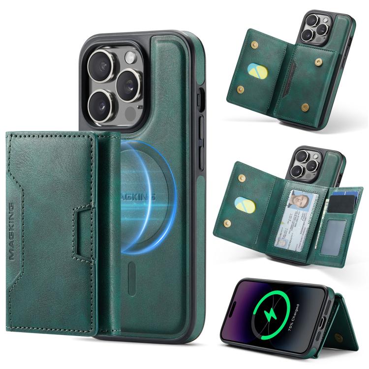 MAGKING K4 Series MagSafe RFID Tri-fold Card Bag Detachable Phone Case, For iPhone 15 Pro Max, For iPhone 15 Pro, For iPhone 15 Plus, For iPhone 15, For iPhone 14 Plus, For iPhone 14, For iPhone 14 Pro, For iPhone 14 Pro Max