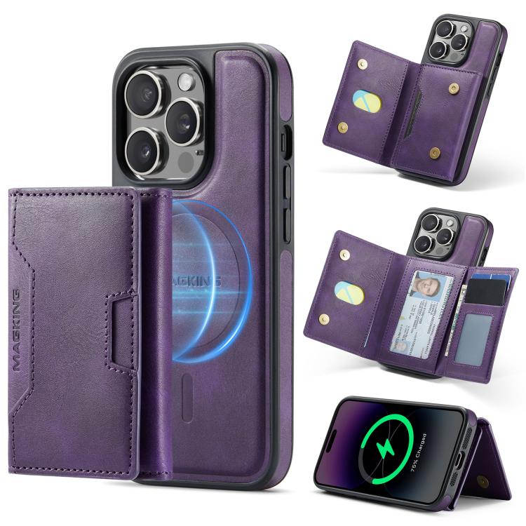 MAGKING K4 Series MagSafe RFID Tri-fold Card Bag Detachable Phone Case, For iPhone 15 Pro Max, For iPhone 15 Pro, For iPhone 15 Plus, For iPhone 15, For iPhone 14 Plus, For iPhone 14, For iPhone 14 Pro, For iPhone 14 Pro Max