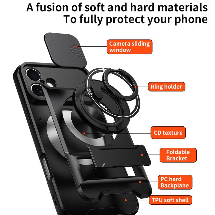 Lens Sliding Window Multifunctional Magnetic Shockproof Phone Case, For iPhone 16 Plus, For iPhone 16, For iPhone 15 Pro Max, For iPhone 15 Pro, For iPhone 15, For iPhone 14 Plus, For iPhone 14, For iPhone 14 Pro, For iPhone 14 Pro Max