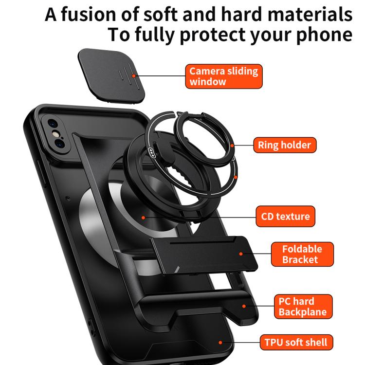 Lens Sliding Window Multifunctional Magnetic Shockproof Phone Case, For iPhone XS Max, For iPhone 7 Plus, For iPhone 7