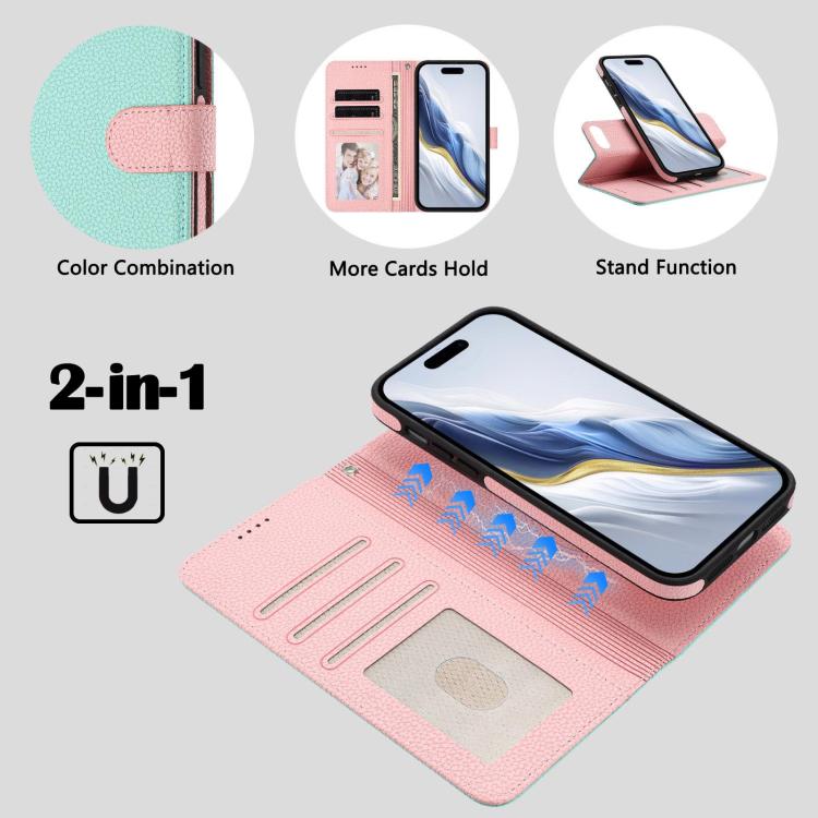 Detachable Litchi Texture Magnetic Side-Patch Vegan Leather Phone Case, For iPhone 8 Plus / 7 Plus