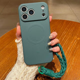 Solid Color Liquid Silicone Magnetic Phone Case with Lanyard, For iPhone 17 Pro Max, For iPhone 17 Pro, For iPhone 17