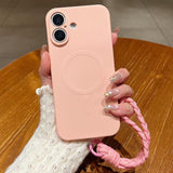 Solid Color Liquid Silicone Magnetic Phone Case with Lanyard, For iPhone 17 Pro Max, For iPhone 17 Pro, For iPhone 17