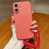 Solid Color Liquid Silicone Magnetic Phone Case with Lanyard, For iPhone 17 Pro Max, For iPhone 17 Pro, For iPhone 17