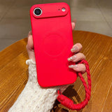 Solid Color Liquid Silicone Magnetic Phone Case with Lanyard, For iPhone 17, For iPhone Air, For iPhone 16 Pro Max