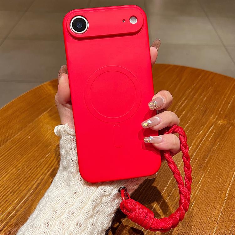 Solid Color Liquid Silicone Magnetic Phone Case with Lanyard, For iPhone 17, For iPhone Air, For iPhone 16 Pro Max