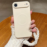 Solid Color Liquid Silicone Magnetic Phone Case with Lanyard, For iPhone 17, For iPhone Air, For iPhone 16 Pro Max