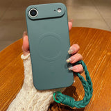 Solid Color Liquid Silicone Magnetic Phone Case with Lanyard, For iPhone 17, For iPhone Air, For iPhone 16 Pro Max
