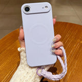 Solid Color Liquid Silicone Magnetic Phone Case with Lanyard, For iPhone 17, For iPhone Air, For iPhone 16 Pro Max