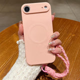 Solid Color Liquid Silicone Magnetic Phone Case with Lanyard, For iPhone 17, For iPhone Air, For iPhone 16 Pro Max