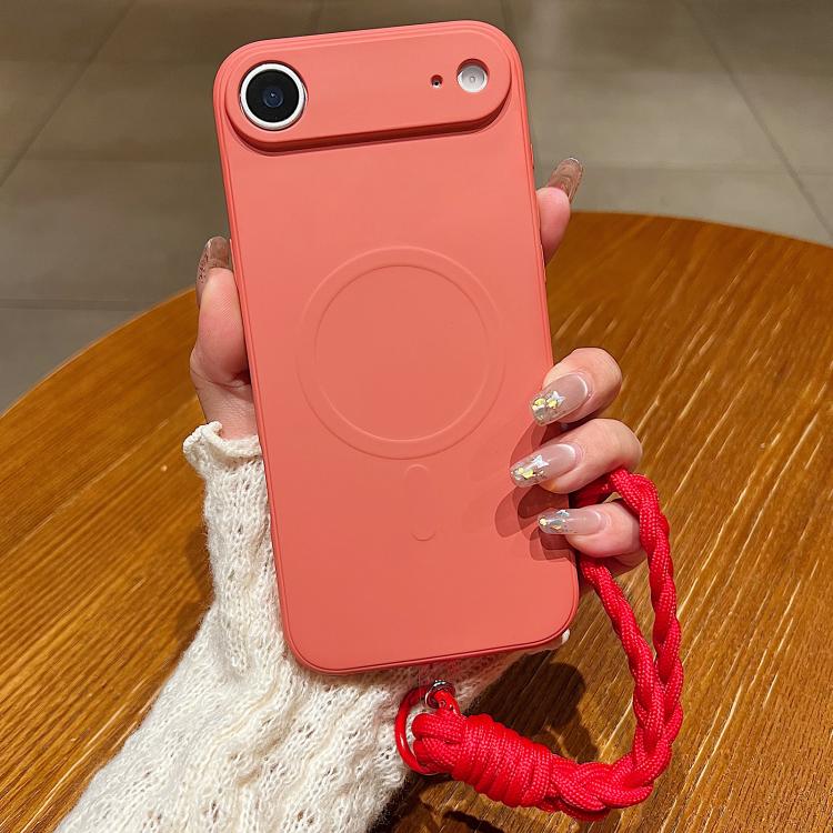 Solid Color Liquid Silicone Magnetic Phone Case with Lanyard, For iPhone 17, For iPhone Air, For iPhone 16 Pro Max