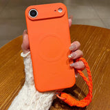 Solid Color Liquid Silicone Magnetic Phone Case with Lanyard, For iPhone 17, For iPhone Air, For iPhone 16 Pro Max