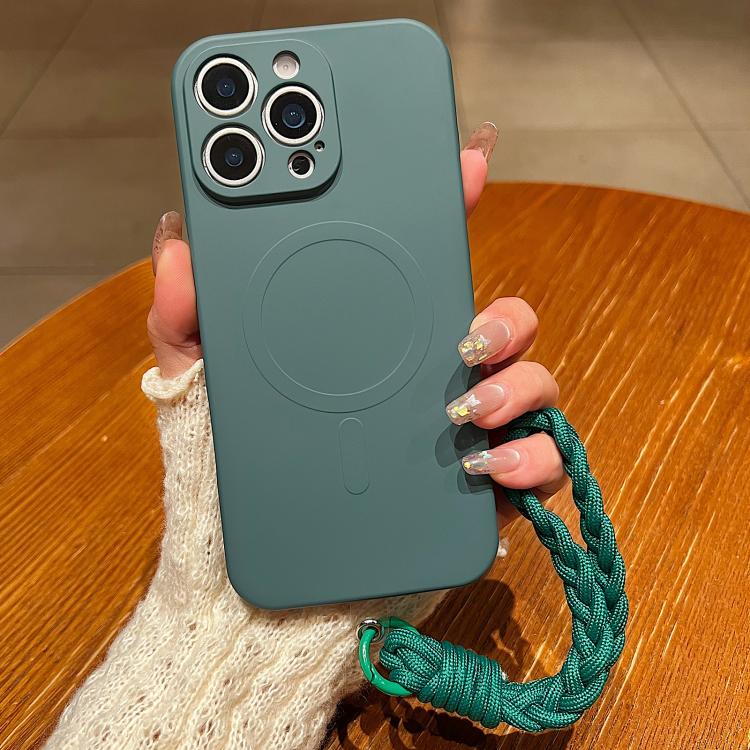 Solid Color Liquid Silicone Magnetic Phone Case with Lanyard, For iPhone 16 Pro, For iPhone 16, For iPhone 15 Pro Max