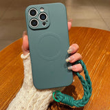 Solid Color Liquid Silicone Magnetic Phone Case with Lanyard, For iPhone 15 Pro, For iPhone 15, For iPhone 14